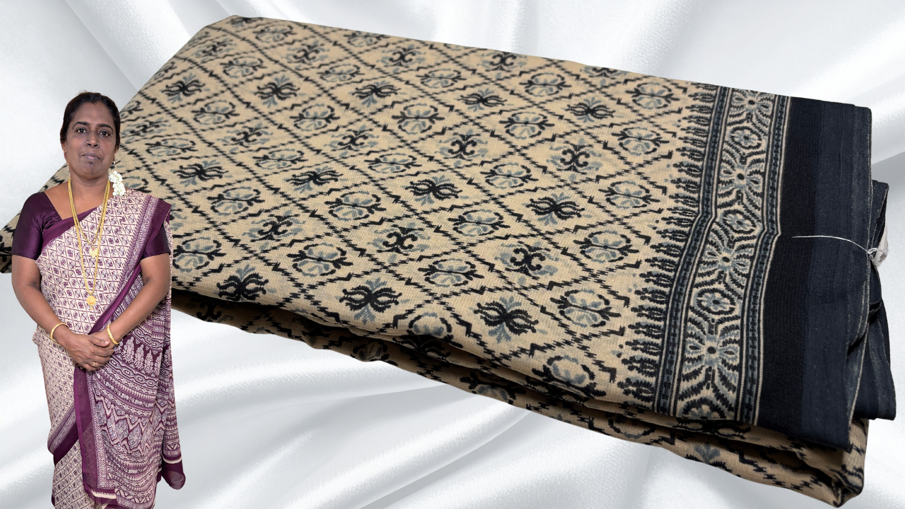 Fini Poly Chiffon Cream Soft Saree - Black Fini Poly Chiffon Cream Soft Saree - Black