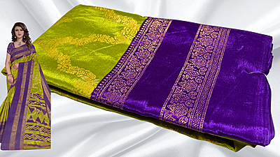 Mulberry Necklace Gold Foil Saree - Leaf & Violet