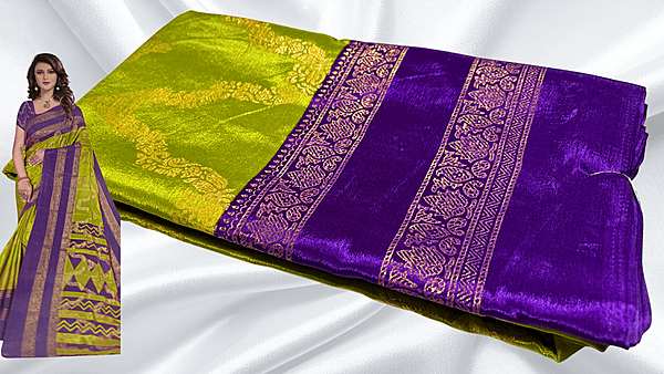 Mulberry Necklace Gold Foil Saree - Leaf & Violet