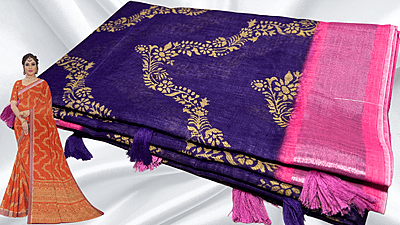 Full Speed necklace Linen Saree - Violet