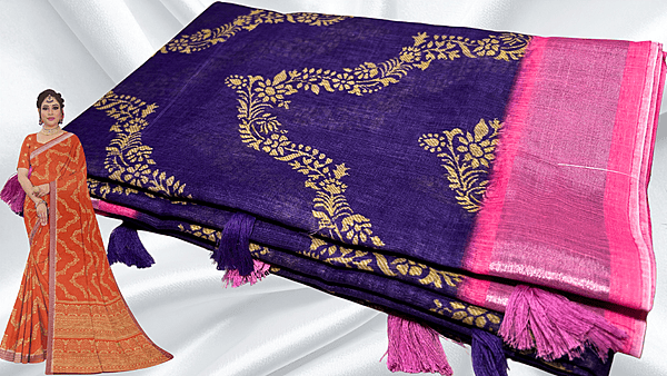Full Speed necklace Linen Saree - Violet