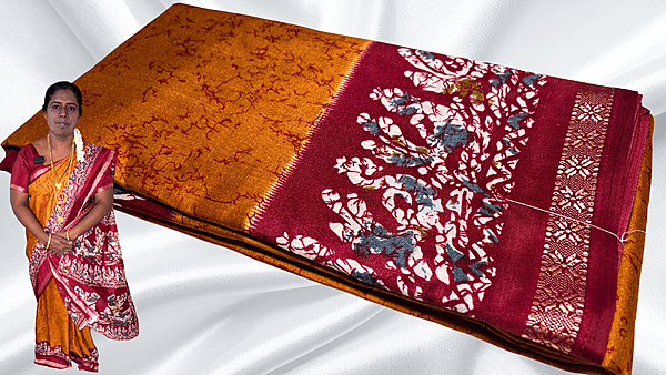 Rhythm Soft Bentex Silk Saree - Orange Saffron