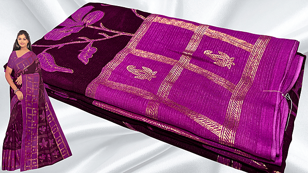 Bhumika Gold Foil Floral Saree - Magenta