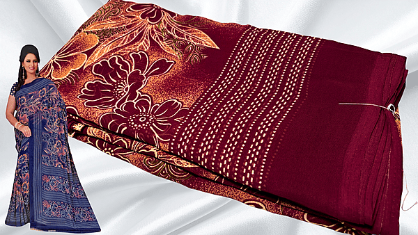 Malai Soft Silk Floral Saree - Maroon