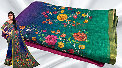 Sindoor Fancy Digital Gradient Saree - Pink Green Sindoor Fancy Digital Gradient Saree - Pink Green