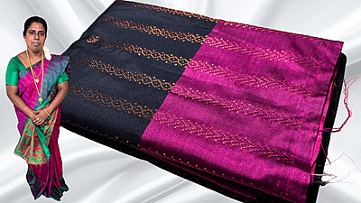Arani Pattu Gold Saree - Black & Magenta