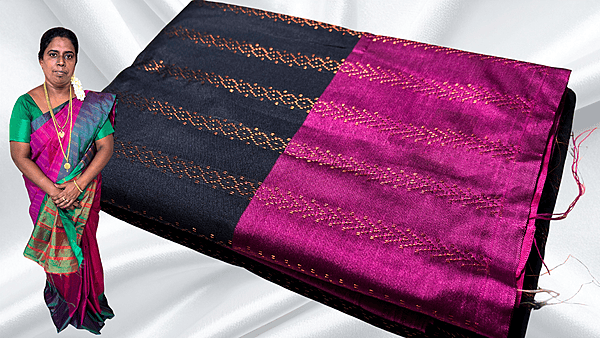 Arani Pattu Gold Saree - Black & Magenta
