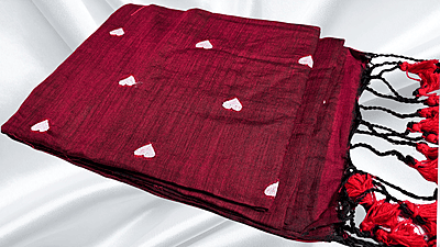 Kadhi Heart Embroidery Cotton Saree - Maroon Kadhi Heart Embroidery Cotton Saree - Maroon
