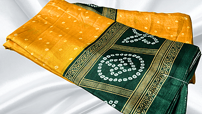 Fini Poly Butter Soft Saree - Yellow & Green Fini Poly Butter Soft Saree - Yellow & Green