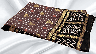 Zomato Soft Gold Foil Saree - Plum Brown