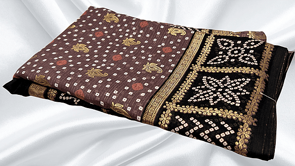 Zomato Soft Gold Foil Saree - Plum Brown