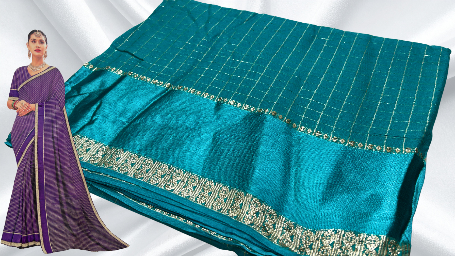 Viscose Georgette Queen Jari Silk Saree - Turquoise Viscose Georgette Queen Jari Silk Saree - Turquoise