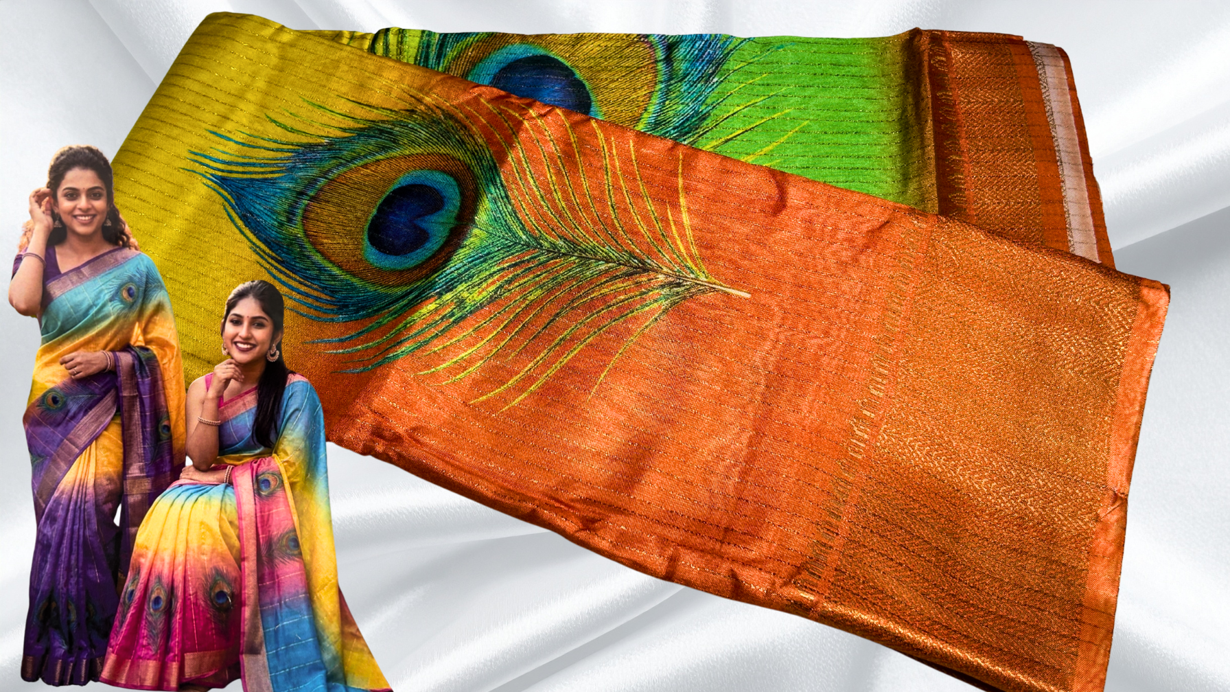 Maharani Peacock Vaira Oosi Saree - Orange