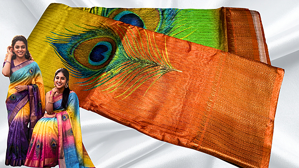 Maharani Peacock Vaira Oosi Saree - Orange