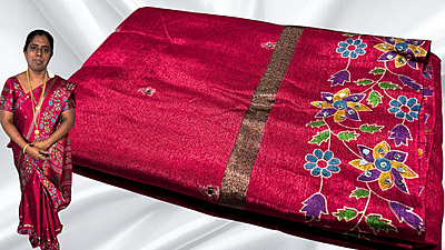 Mirror Beauty Binny Silk Saree - Red Pink Mirror Beauty Binny Silk Saree - Red Pink
