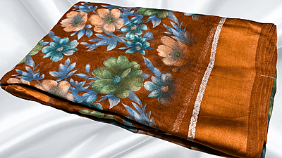 Rich Lady Floral Satin Saree - Copper Rich Lady Floral Satin Saree - Copper