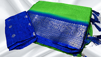 Range Rover Gold Line Jari Saree - Parrot Green & Royal Blue Range Rover Gold Line Jari Saree - Parrot Green & Royal Blue