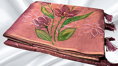 Tissue Silk Thread Work Aari Saree - Dusty Mauve