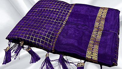 Premaloka Fancy Mysore Check Saree - Purple