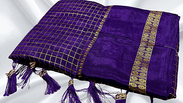 Premaloka Fancy Mysore Check Saree - Purple