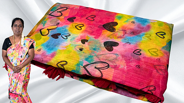 Teacher's Uniform Soft Heart Rainbow Saree - Pink