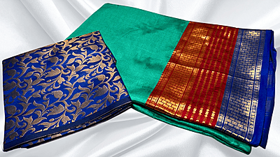 Fancy Look Stunning Saree - Rexona & Ink Blue