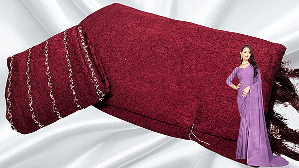 Online Lining Crush Fancy Saree - Maroon
