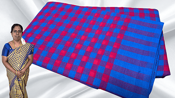 Jyotsna Soft Checks Cotton Saree - Magenta & Blue