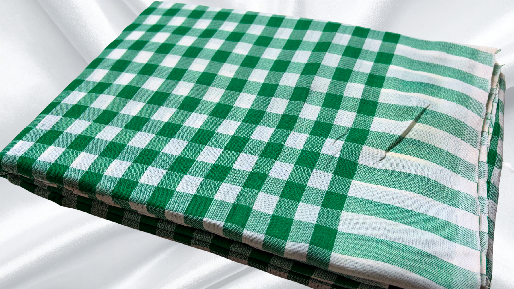 Jyotsna Soft Checks Cotton Saree - Green & White