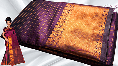 Fancy Sun Rise Copper Jari Saree - Dark Plum Fancy Sun Rise Copper Jari Saree - Dark Plum