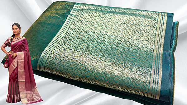 Good Look Fancy Silk Saree - Blue Green