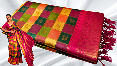 Vidya Balan Check Pattu Saree - Yellow Vidya Balan Check Pattu Saree - Yellow
