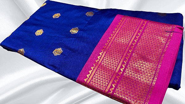 Gold Kanchi Semi Silk Saree - Ink Blue
