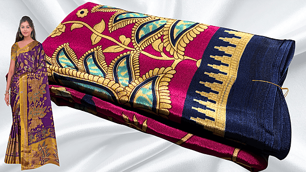 Royal Silk Kalankari Turkey Saree - Magenta & Navy