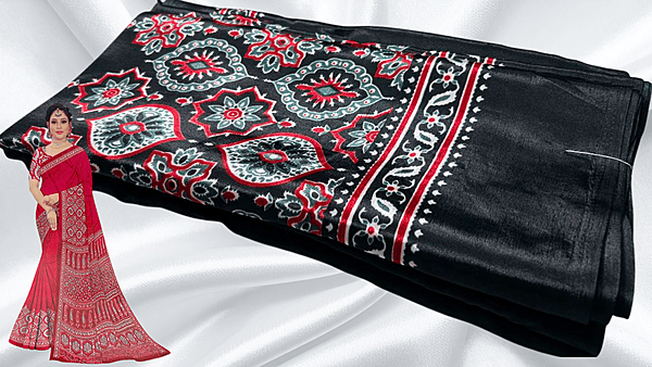Crape Silk Print Pattern Saree - Black