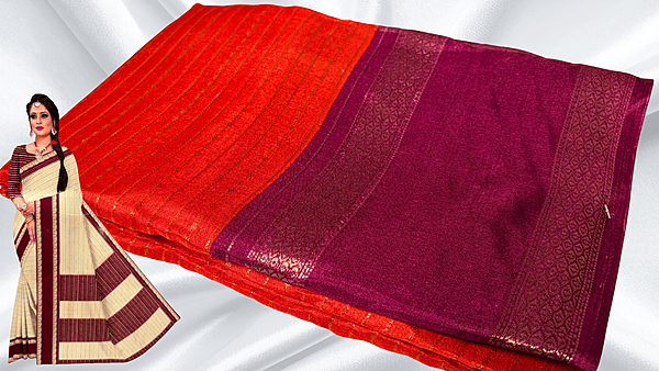 Googal Soft Jari Fancy Silk Saree - Rusty Orange