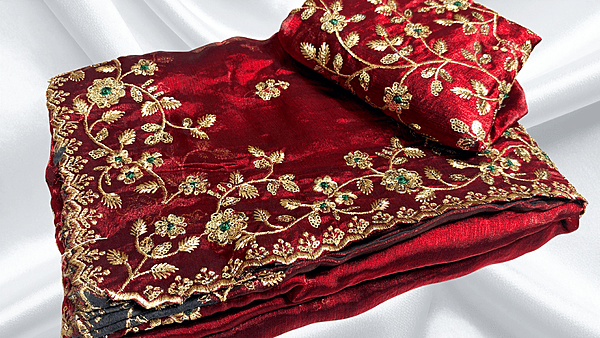 Express Girl Designer Space Silk Saree - Red