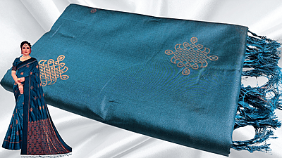 Trisha Kolam Design Jari Silk Saree - Aqua Trisha Kolam Design Jari Silk Saree - Aqua