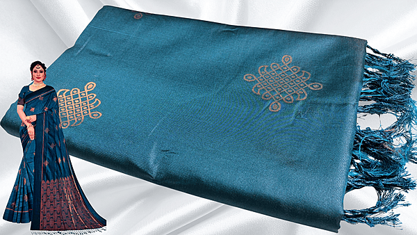 Trisha Kolam Design Jari Silk Saree - Aqua