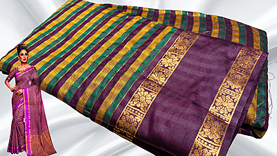Madarash Fancy Chex Jari Saree - Dark Plum