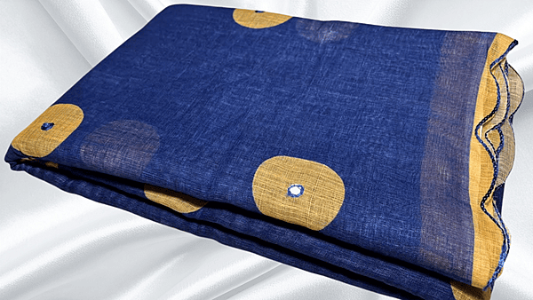 Linen Magic Kalamkari Design Saree - Ink Blue