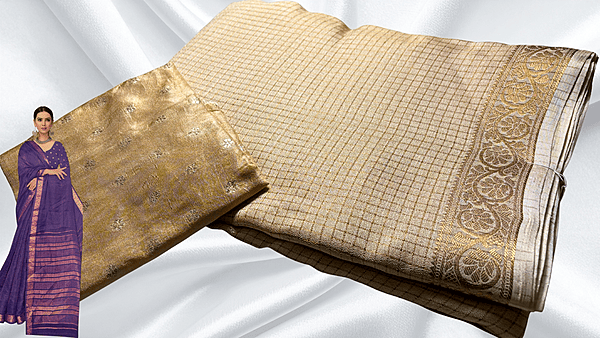 Saisha Binny Silk Check Saree - Cream