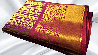 Kanchi Silk Gold Jari Saree - Dark Plum Kanchi Silk Gold Jari Saree - Dark Plum