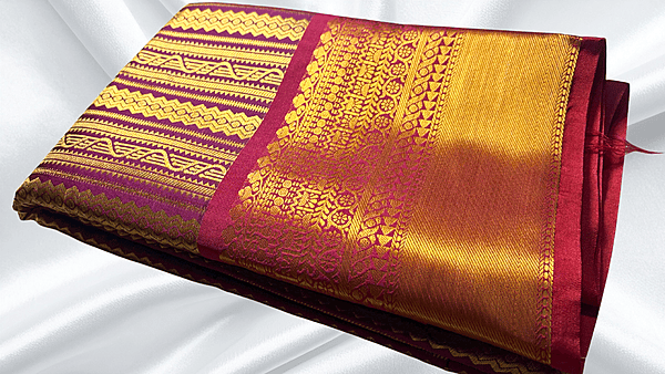 Kanchi Silk Gold Jari Saree - Dark Plum