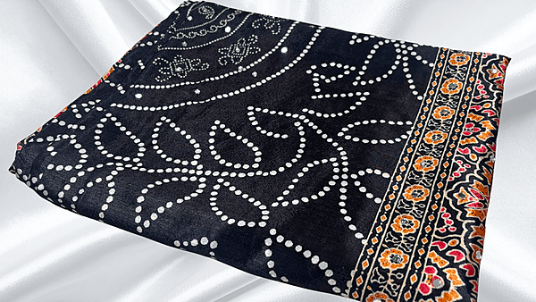 Masakali Ajrak Mirror Work Saree - Black