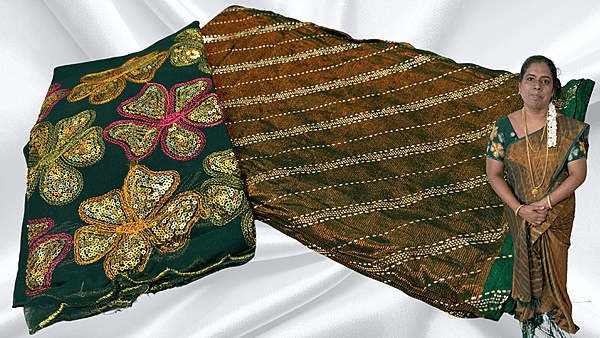 Suchitra Floral Brasso Designer Saree - Pine Green