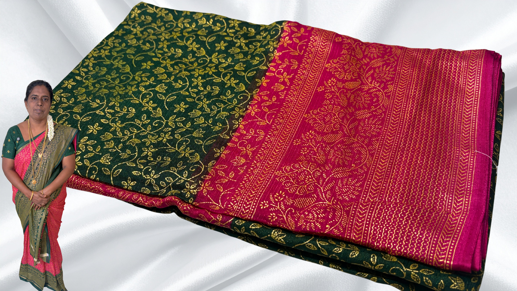 Good Day Gold Foil Vines Saree - Dark Green Good Day Gold Foil Vines Saree - Dark Green