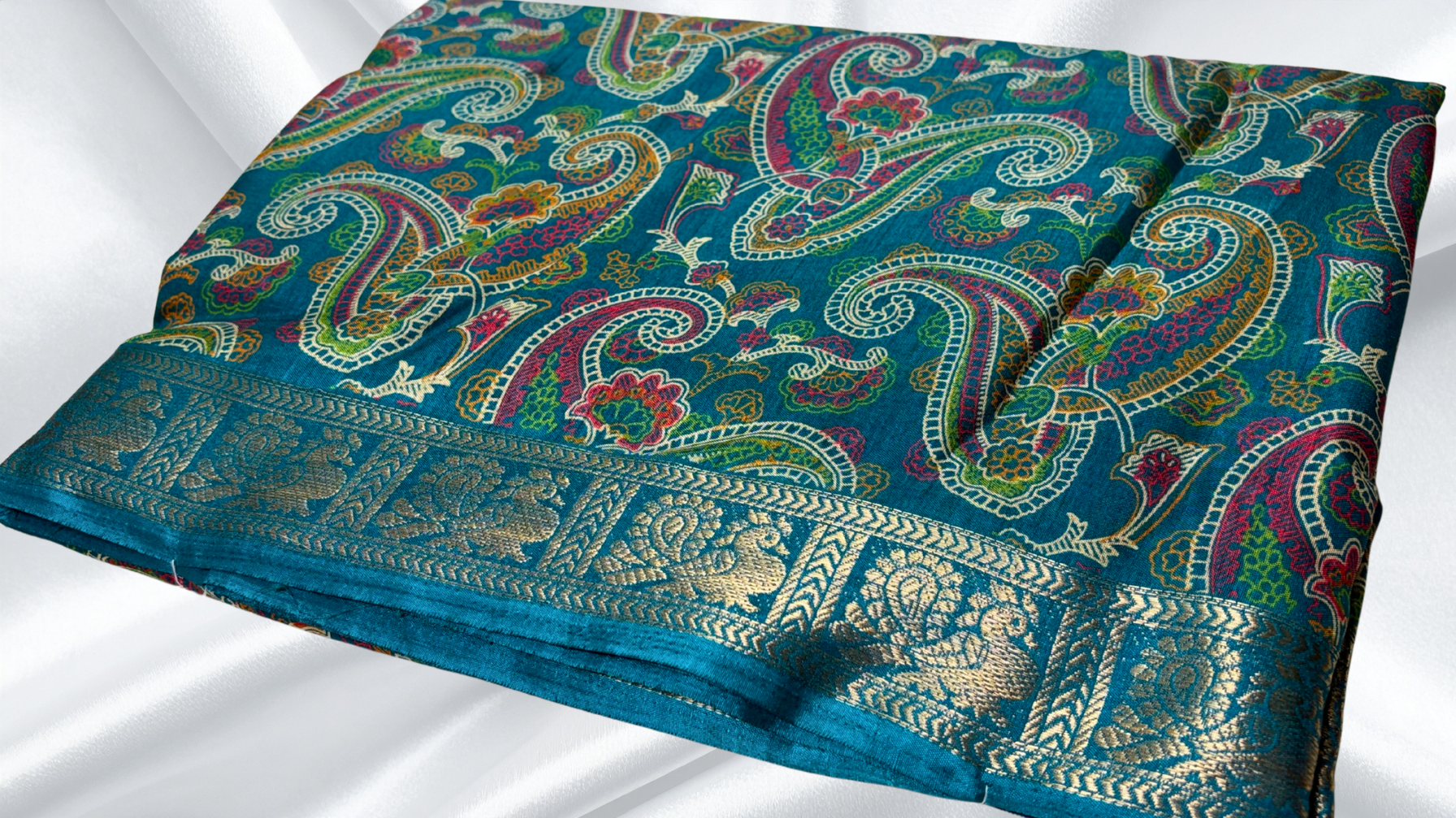 Aarvi Binny Silk Peacock Jari Saree - Aqua Aarvi Binny Silk Peacock Jari Saree - Aqua