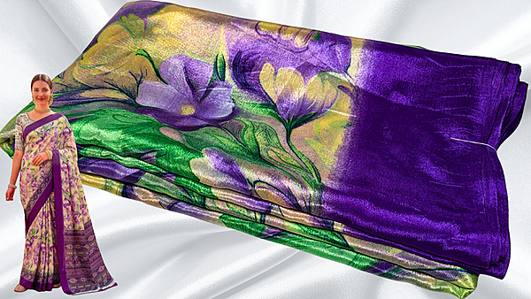 Good News Soft Floral Turkey Saree - Purple