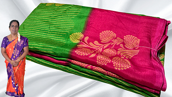 Fini Soft Turkey Line Silk Saree - Parrot Green